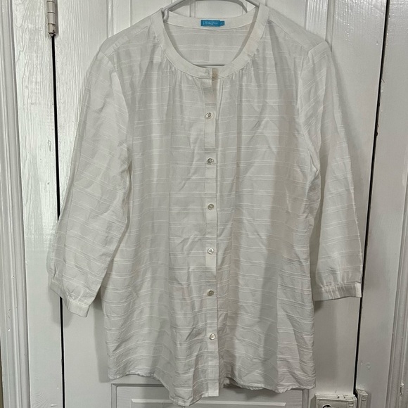 J. McLaughlin White Cotton Button Front Blouse Large Q2 - Picture 1 of 6